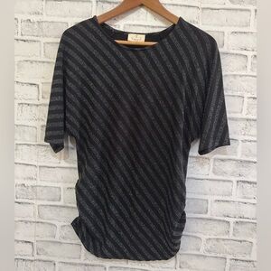 Women’s Ember black and silver metallic stripe sweater with side rouch Small